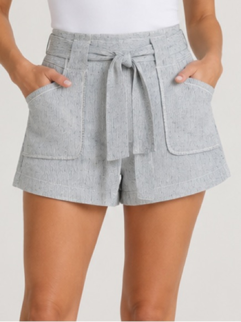 NEW Christy Lynn Emma High Rise Striped Tailored Paperbag Shorts Black White 8